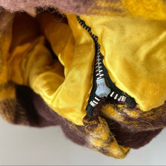 Vintage | Unbranded 1970’s Yellow Brown Purple Plaid Poncho Fringe Mock Neck Zip - Picture 8 of 8